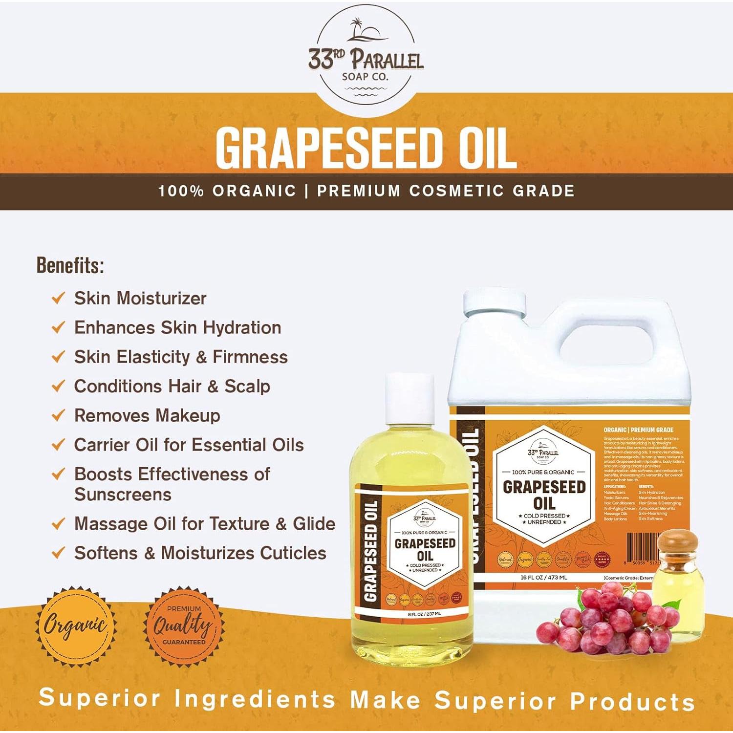 Aceite de Semilla de Uva Orgánico 473 ml 100% Puro Natural