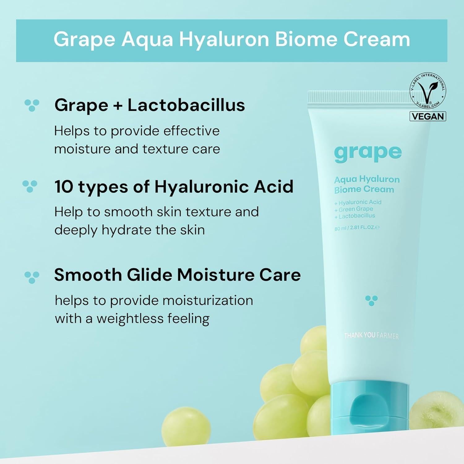 Crema Hidratante Grape Aqua Hyaluron Biome 80ml THANKYOU FARMER