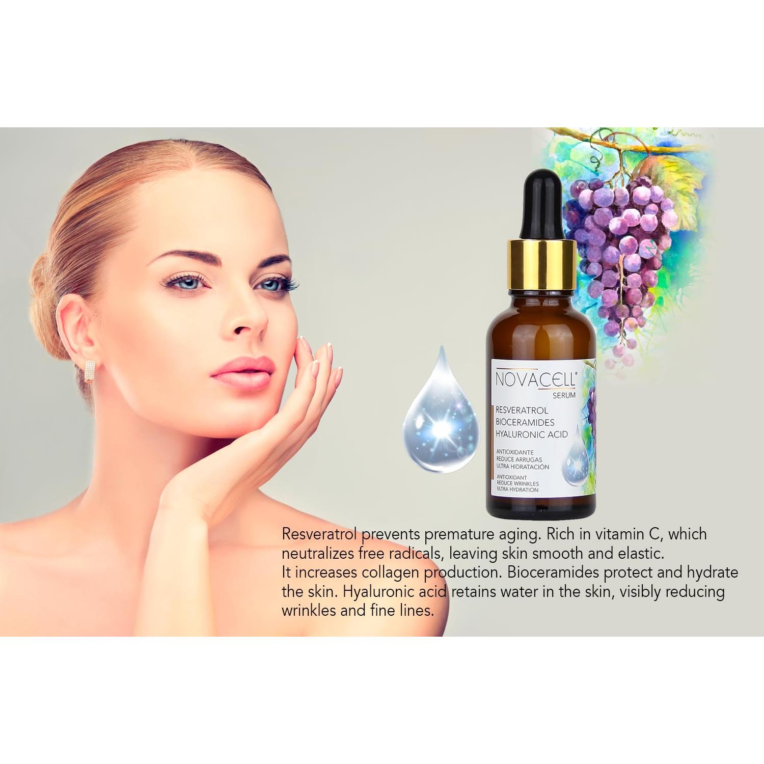 Suero Facial Antienvejecimiento NOVACELL 30 ml - Resveratrol, Bioceramidas y Ácido Hialurónico