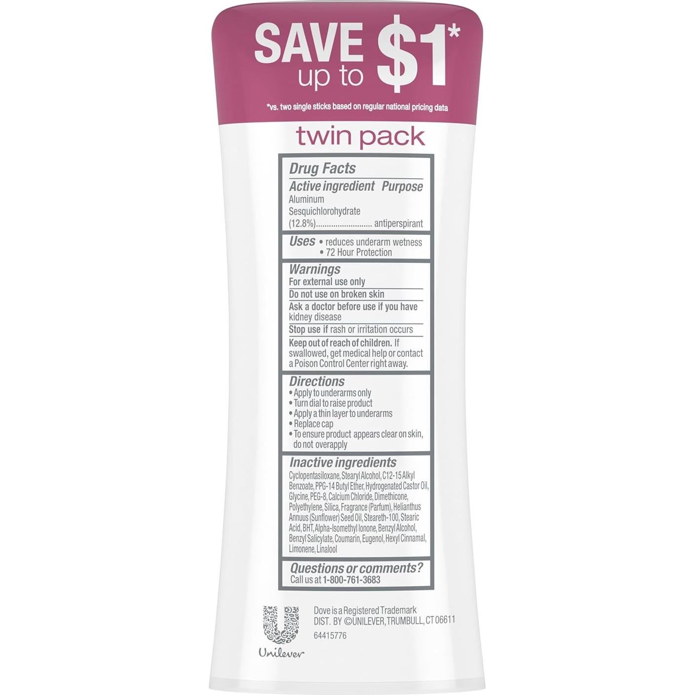 Desodorante Antitranspirante Dove Coco Cuidadoso 73.9g x2