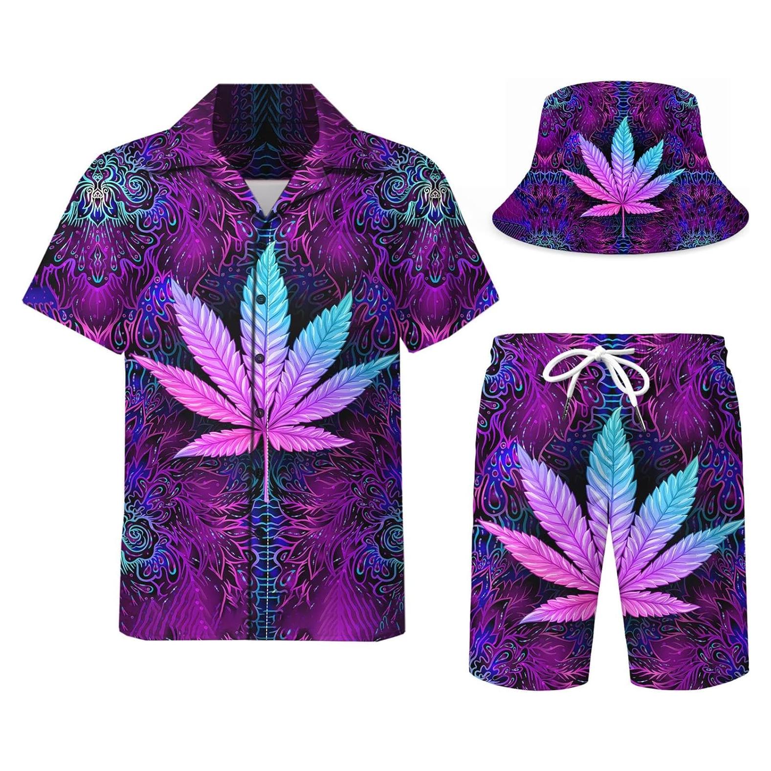 DOOPCCOR Traje Deportivo 3 Piezas Hombre Camisa Hawaiana