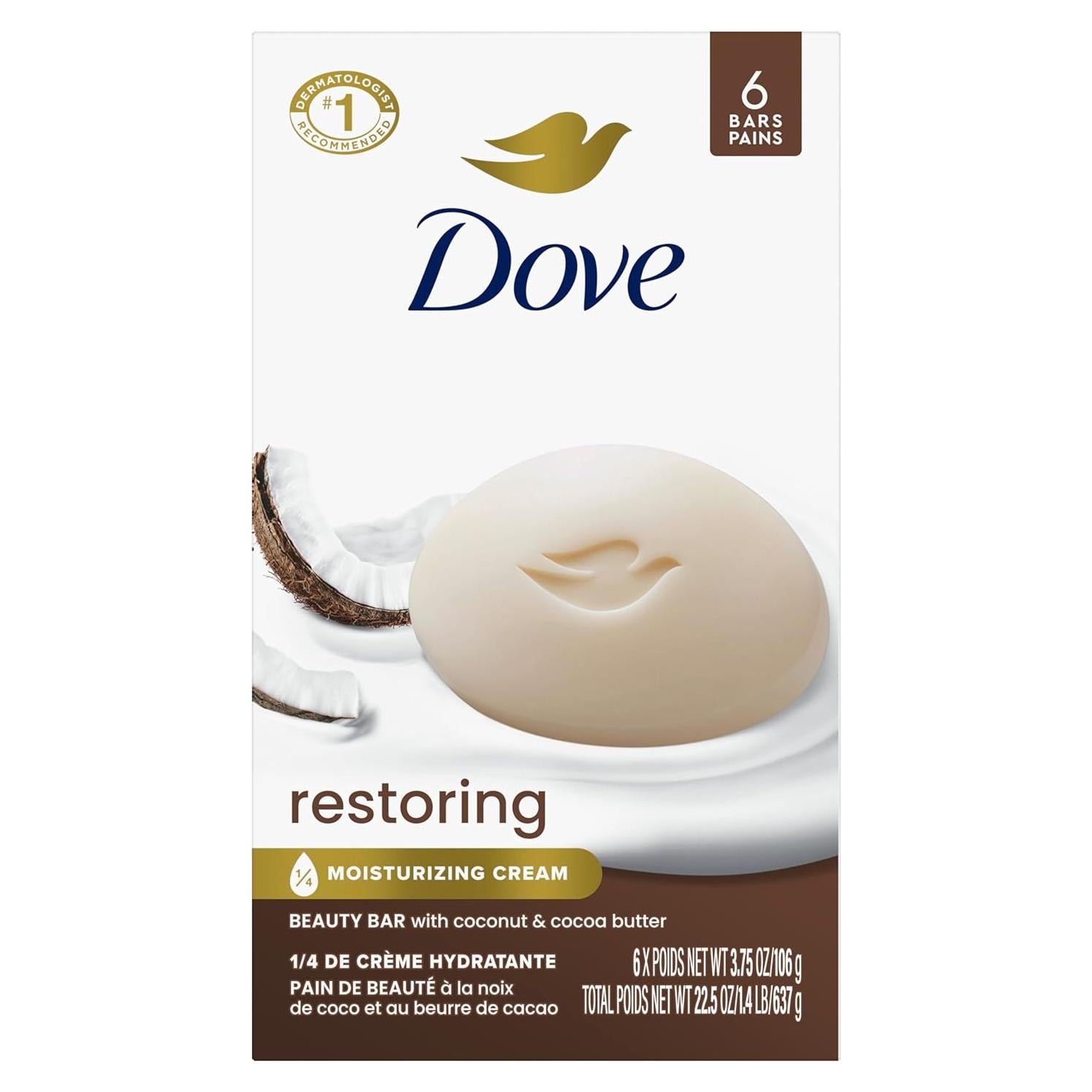 Jabón de Belleza Dove 106.3g Coco y Manteca de Cacao - Paquete de 6