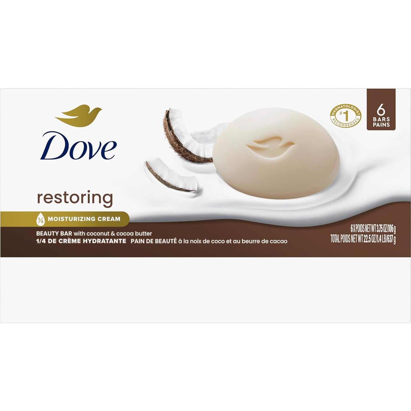 Jabón de Belleza Dove 106.3g Coco y Manteca de Cacao - Paquete de 6