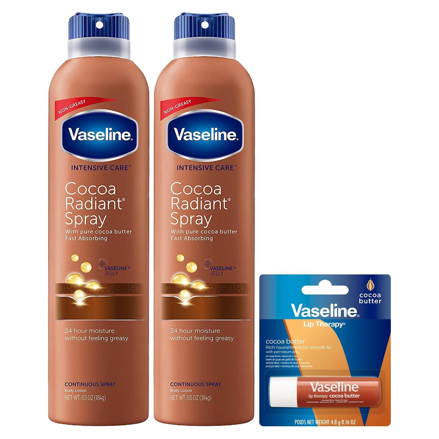 Spray Hidratante Cacao Vaseline 2-Pack + Balsamo Labial