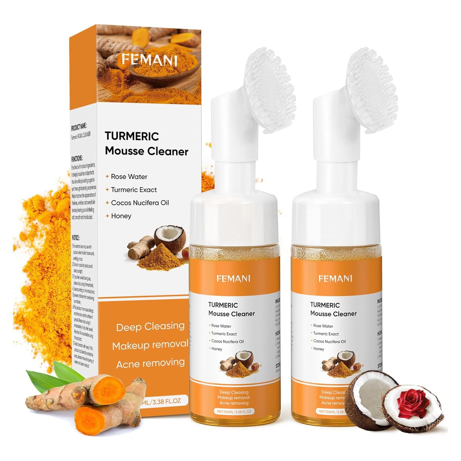 Jabón Facial Espumoso Femani de Cúrcuma 100 ml x2 - Limpieza Profunda