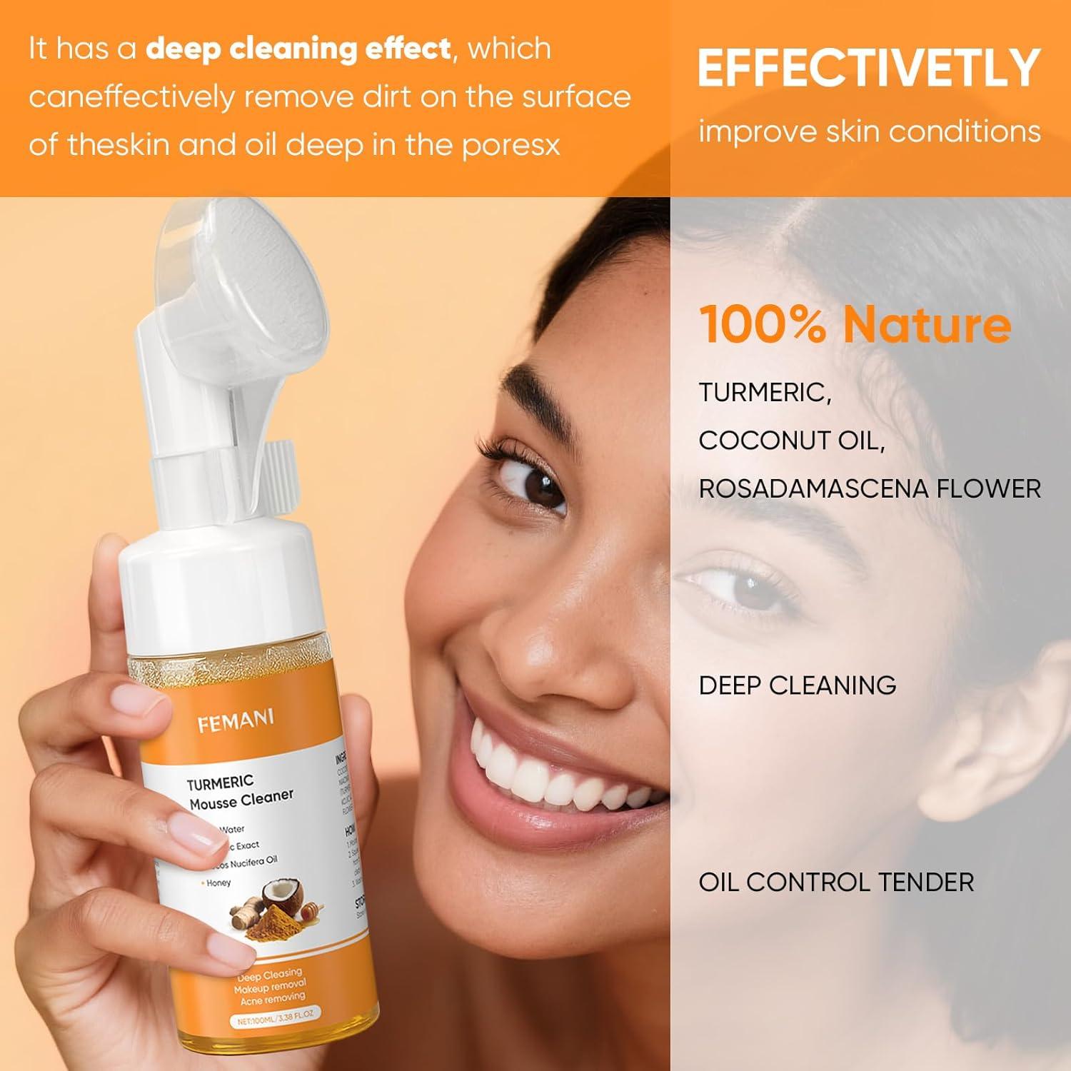 Jabón Facial Espumoso Femani de Cúrcuma 100 ml x2 - Limpieza Profunda