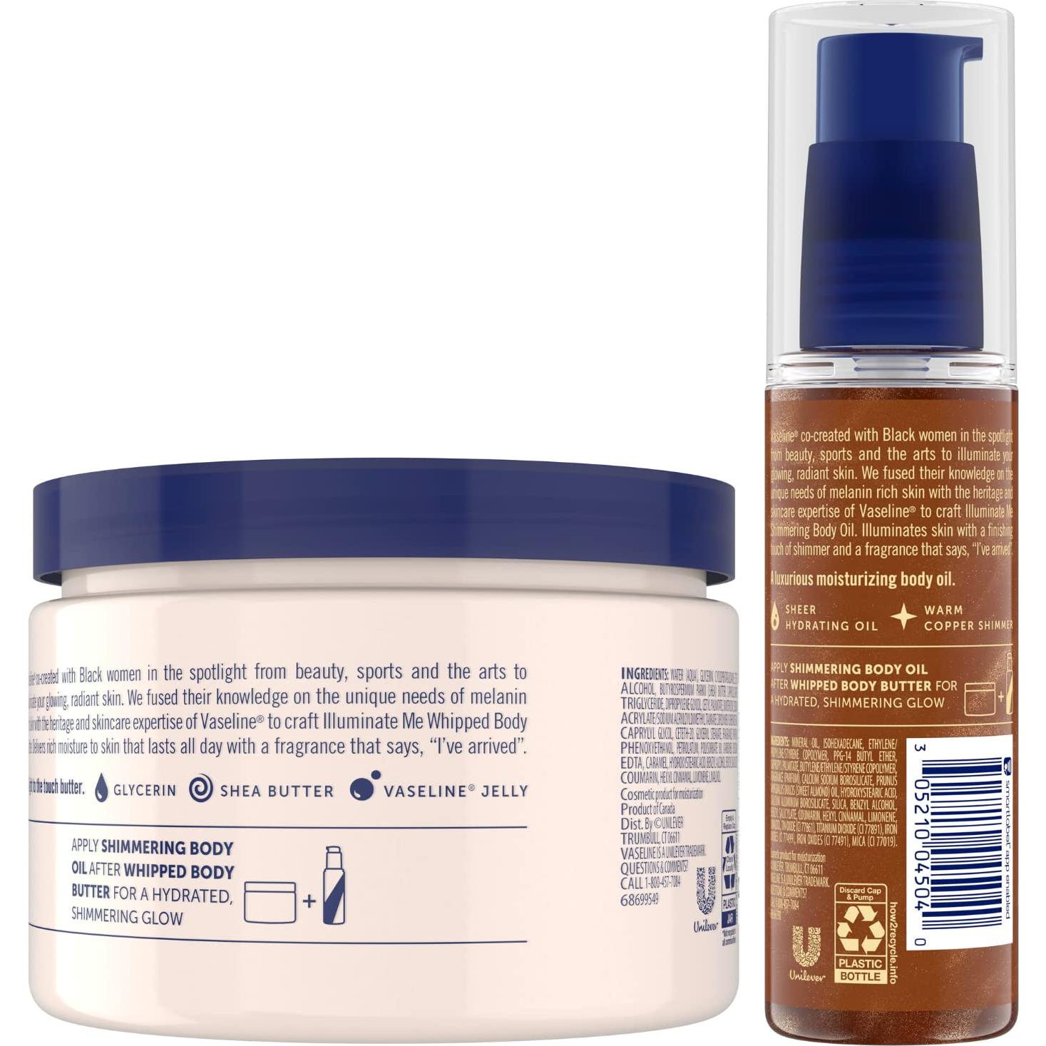 Manteca Corporal Vaseline Illuminate Me + Aceite Bronceador 2 Pzas