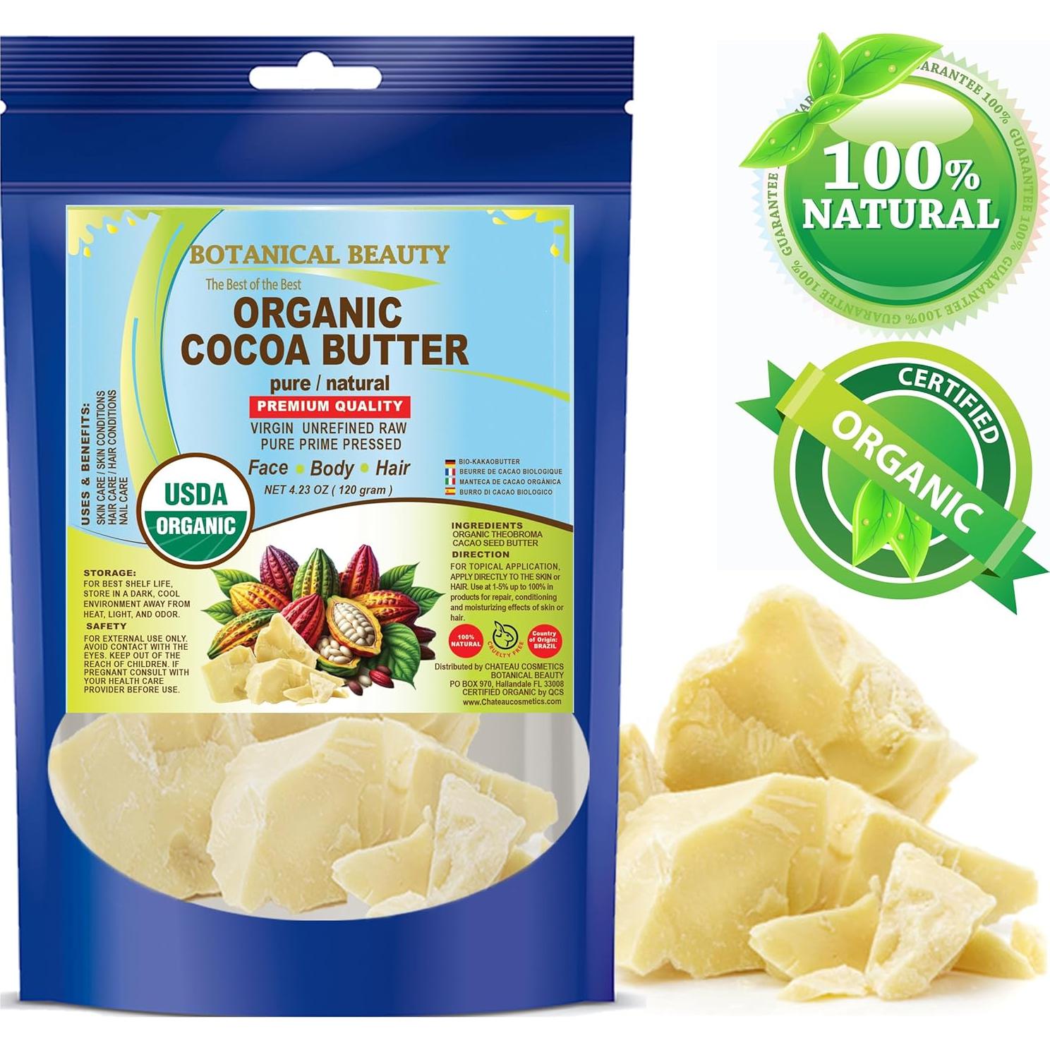 Manteca de Cacao Orgánica 100% Pura Belleza Botánica 120g