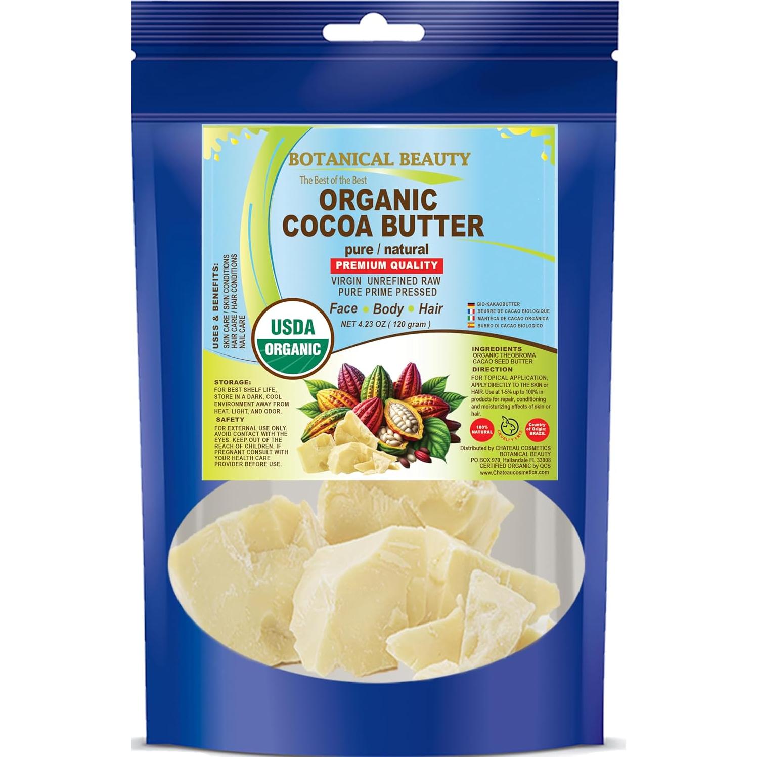 Manteca de Cacao Orgánica 100% Pura Belleza Botánica 120g