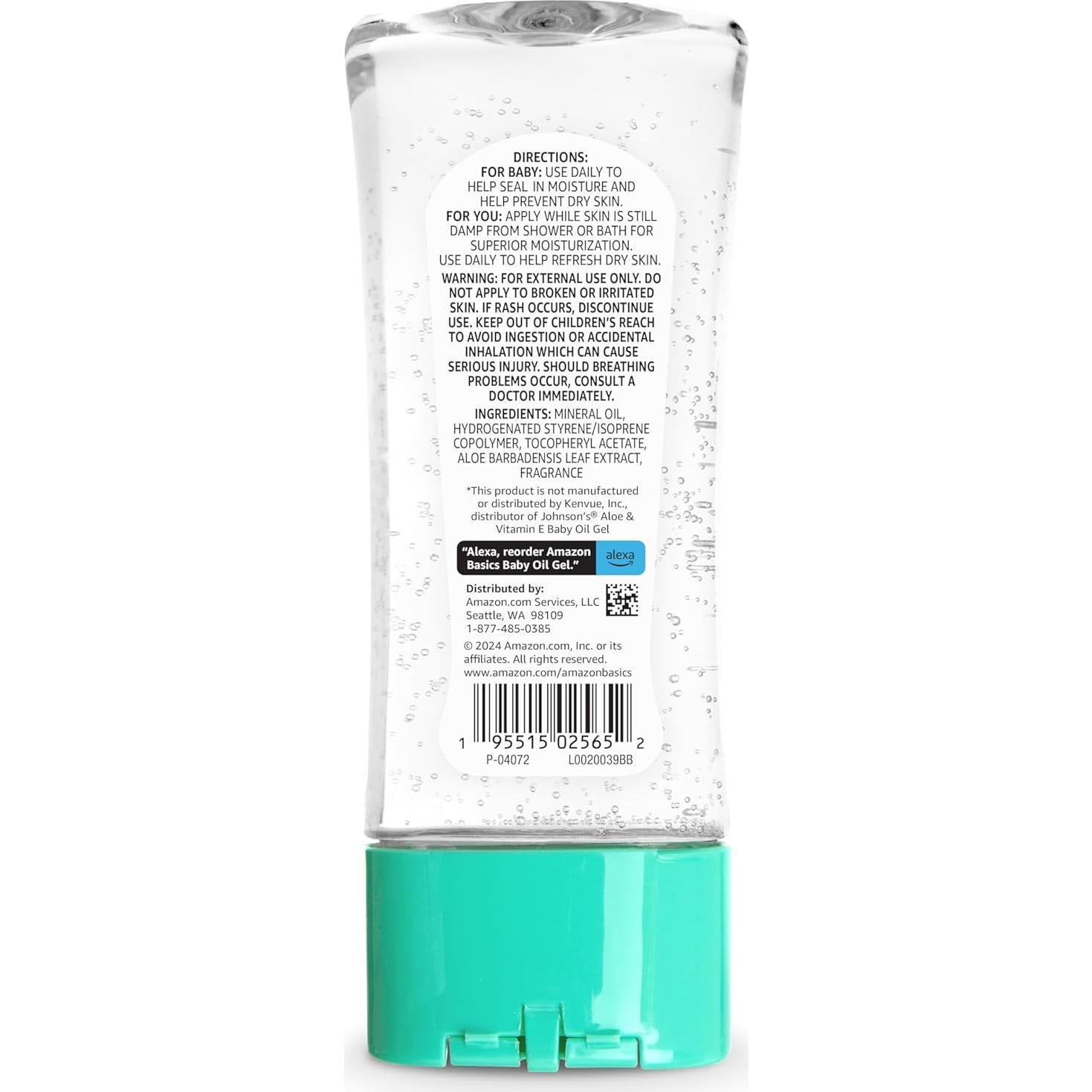 Gel de Aceite para Bebés Amazon Basics 192.5 ml Aloe Vera Vitamina E