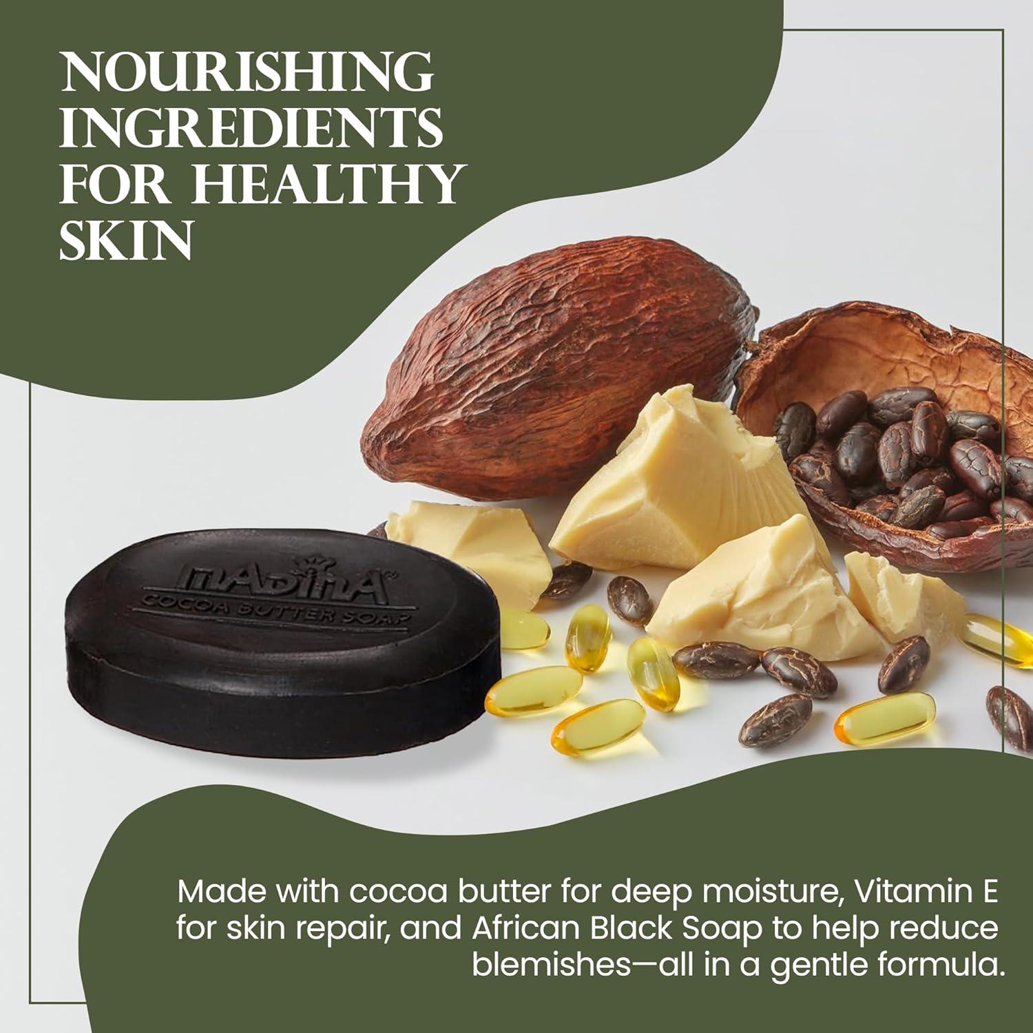 Jabón Negro Africano Madina - Hidratante con Manteca de Cacao, 6 Piezas