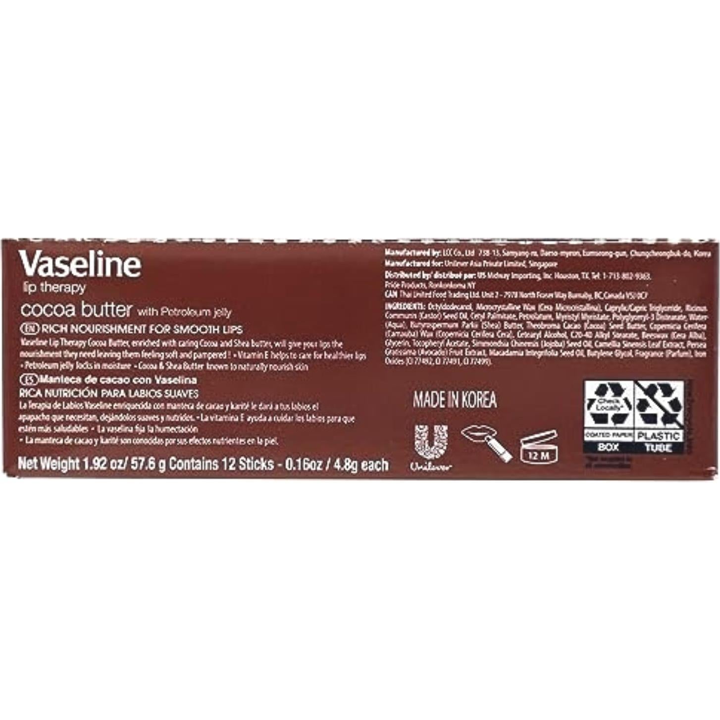 Bálsamo Labial Vaseline Manteca de Cacao - Caja 12 Unidades