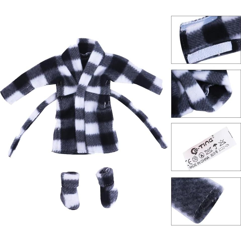 E-TING Santa Clothing Bathrobe Christmas Accessories for elf Doll (Black and White Plaid Bathrobe)