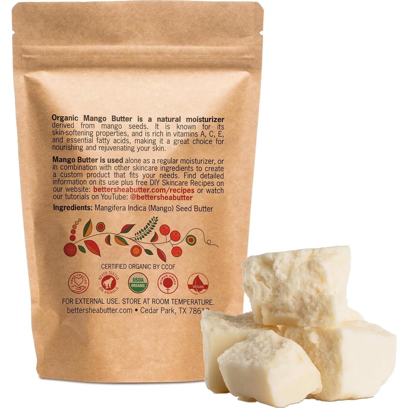 Manteca de Mango Orgánica 454g - Cruda y Sin Refinar para Piel y Cabello