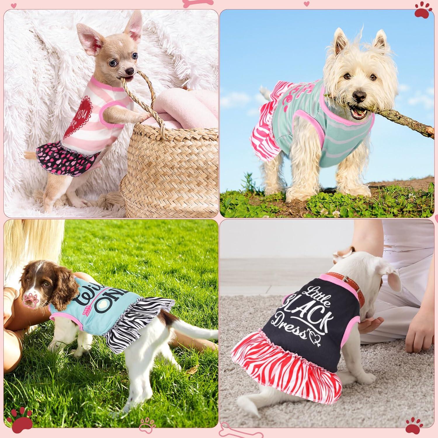 6 Pack Girl Dog Clothes Pet Dress Shirt Female Cute Dog Sundress Puppy Summer Apparel Clothes Outfits with Ruffles for Pets Cats (Extra Small)