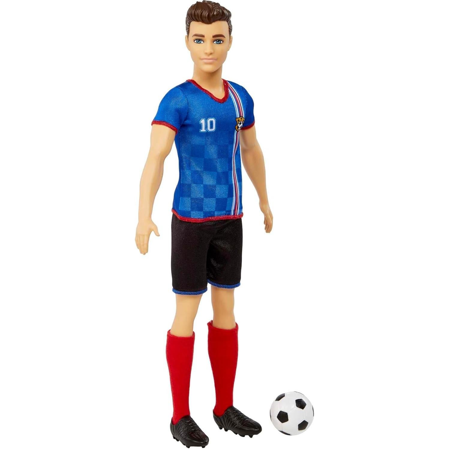 Barbie Careers Ken Fashion Doll & Accessory, Soccer Player with Cropped Hair, #10 Uniform, Tall Socks, Cleats & Ball
