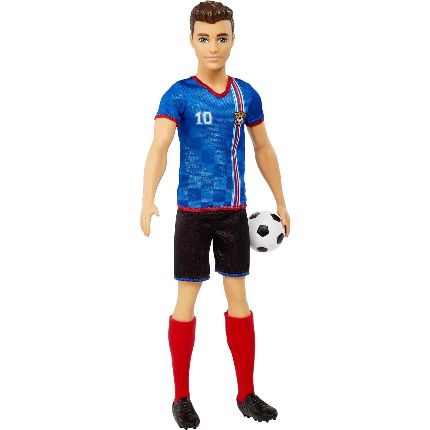 Barbie Careers Ken Fashion Doll & Accessory, Soccer Player with Cropped Hair, #10 Uniform, Tall Socks, Cleats & Ball