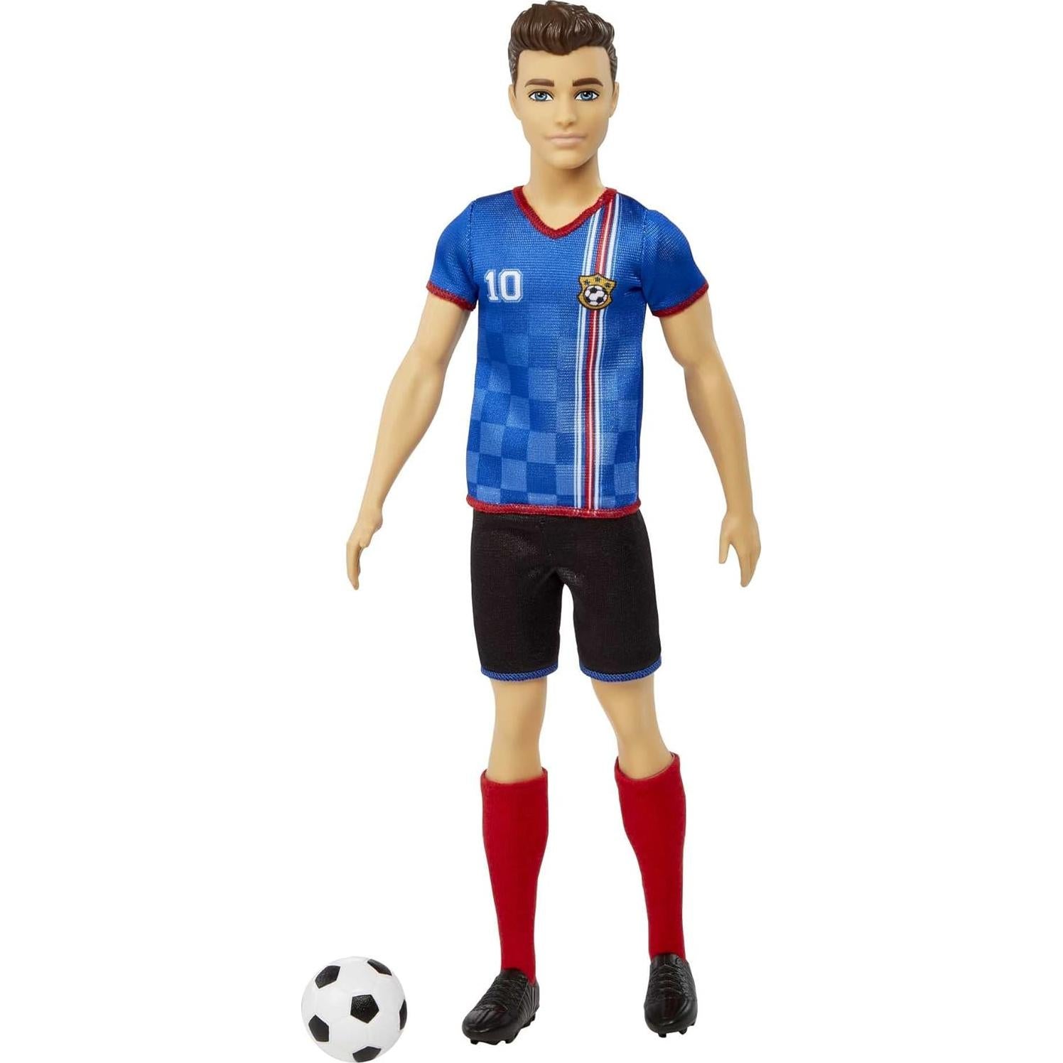 Barbie Careers Ken Fashion Doll & Accessory, Soccer Player with Cropped Hair, #10 Uniform, Tall Socks, Cleats & Ball
