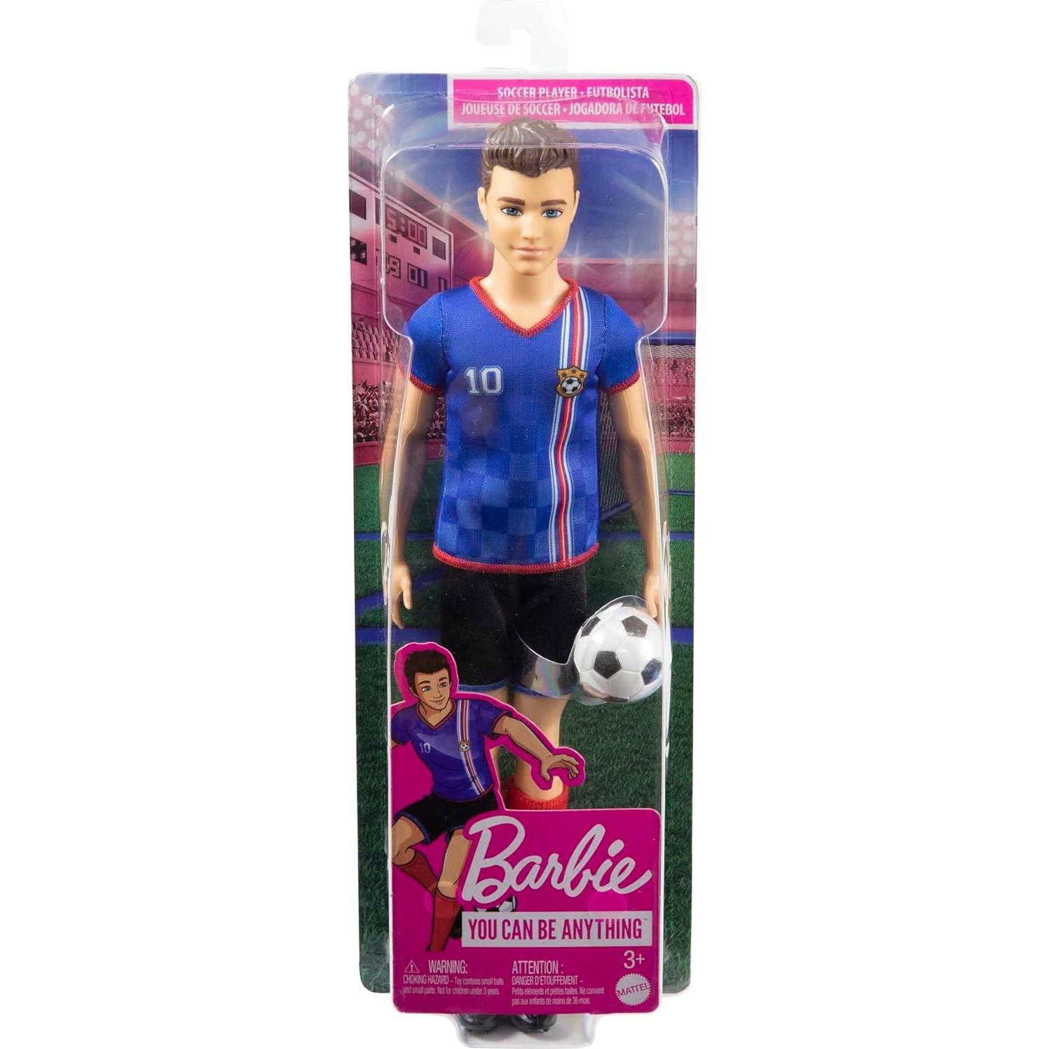 Barbie Careers Ken Fashion Doll & Accessory, Soccer Player with Cropped Hair, #10 Uniform, Tall Socks, Cleats & Ball