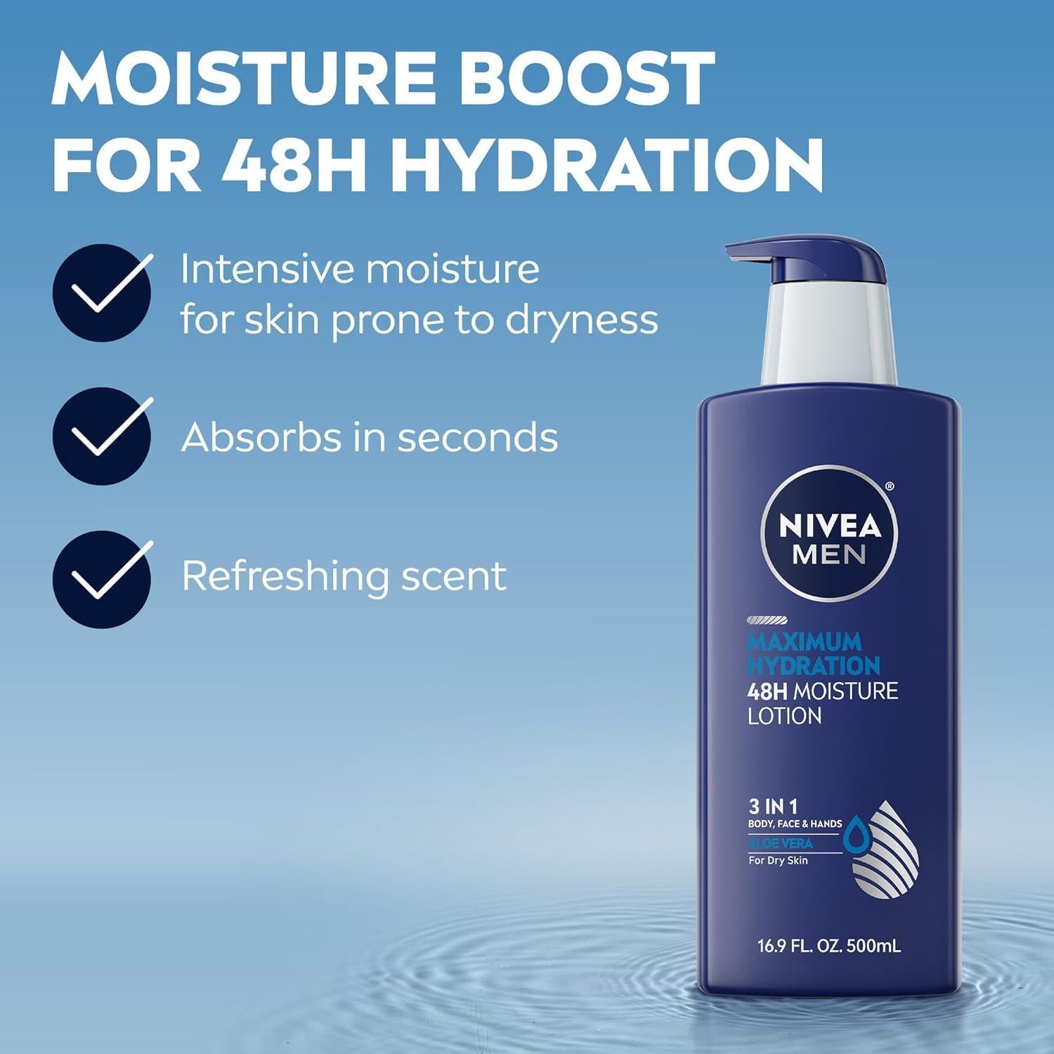 NIVEA MEN Loción Corporal Hidratante 500 ml Aloe Vera 48h