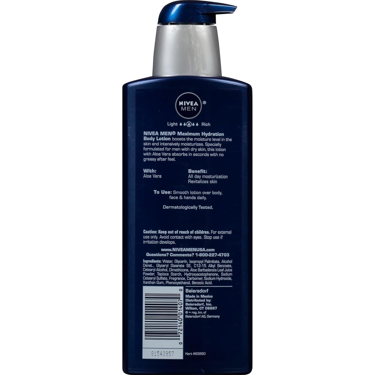 NIVEA MEN Loción Corporal Hidratante 500 ml Aloe Vera 48h