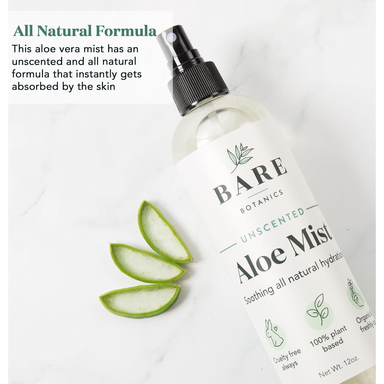 Spray Refrescante de Aloe Vera Bare Botanics 340 g - Hidratante Piel y Cabello
