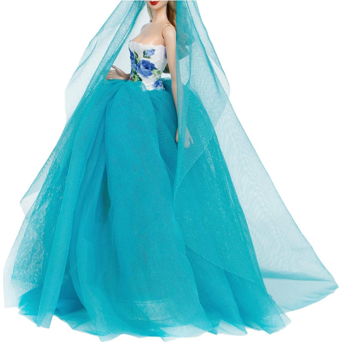 Vestido de Boda Azul BJDBUS para Muñeca 11.5 cm con Velo