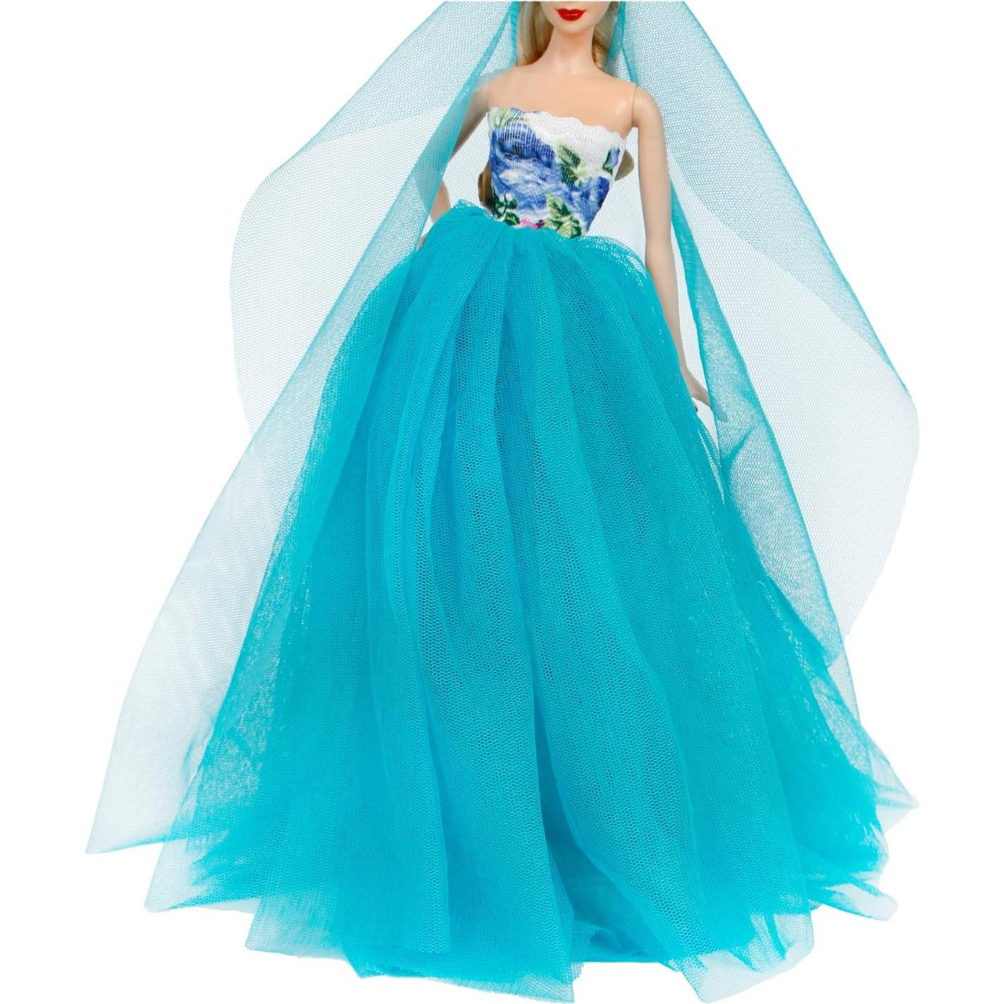 Vestido de Boda Azul BJDBUS para Muñeca 11.5 cm con Velo