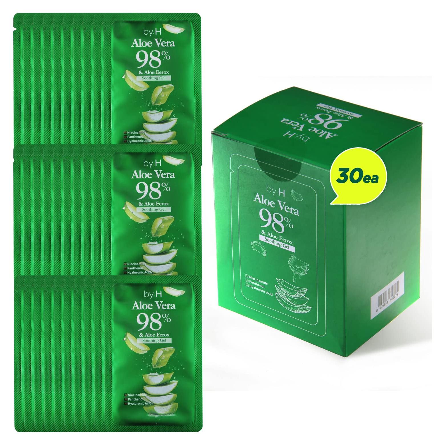 Gel de Aloe Vera Orgánico by.H 98% Puro - 30 Paquetes Viaje