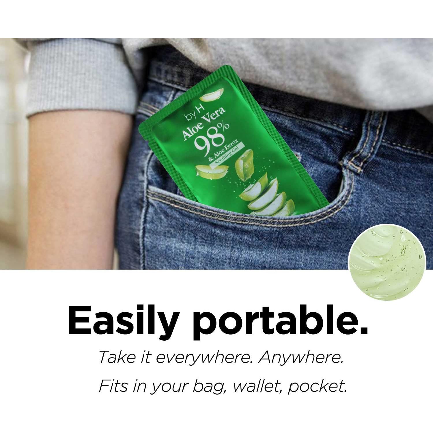 Gel de Aloe Vera Orgánico by.H 98% Puro - 30 Paquetes Viaje