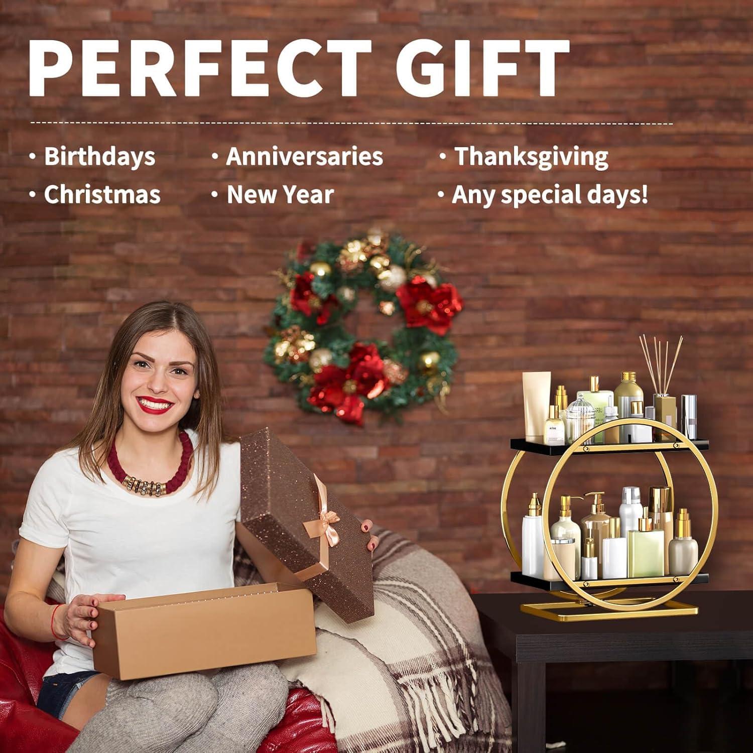 Organizador de Maquillaje YIWANFW Negro y Dorado 2 Niveles