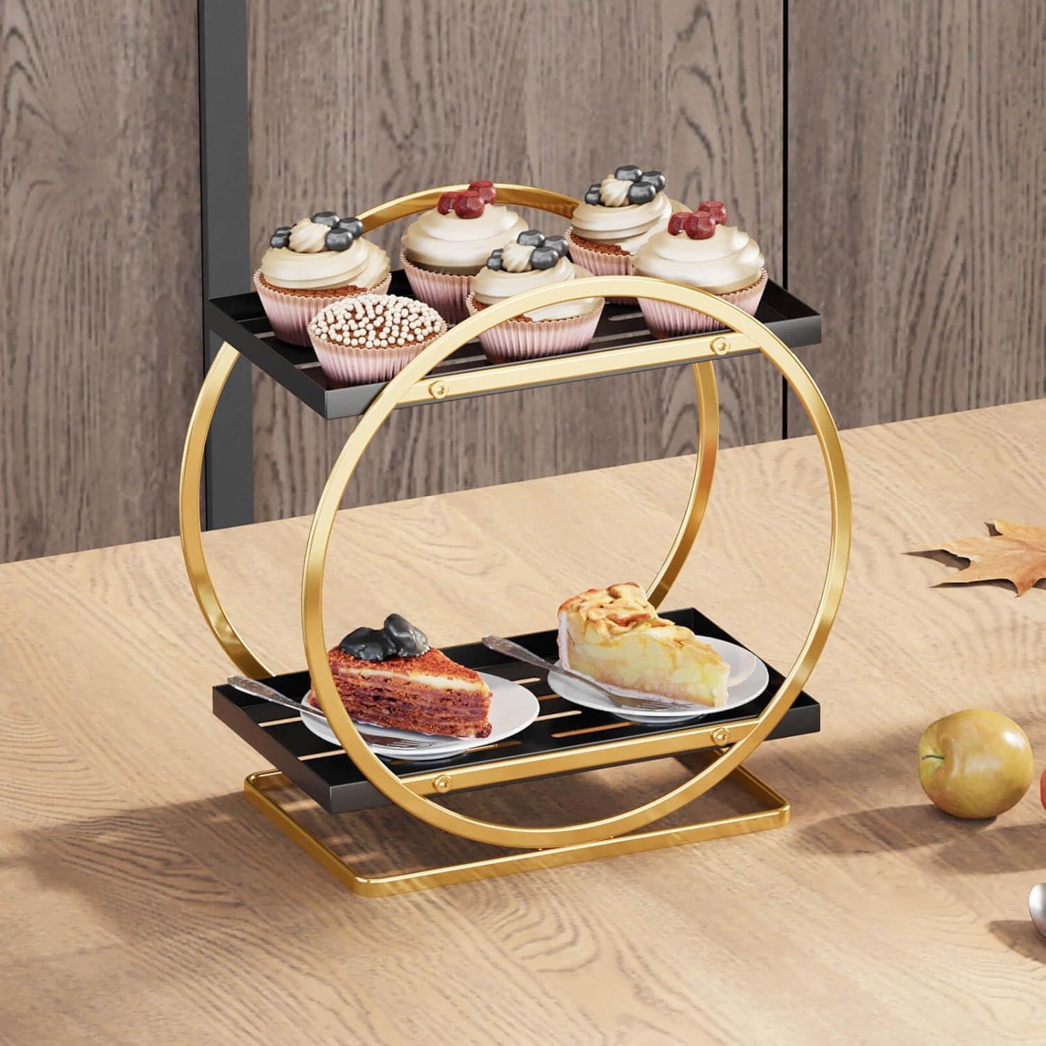 Organizador de Maquillaje YIWANFW Negro y Dorado 2 Niveles