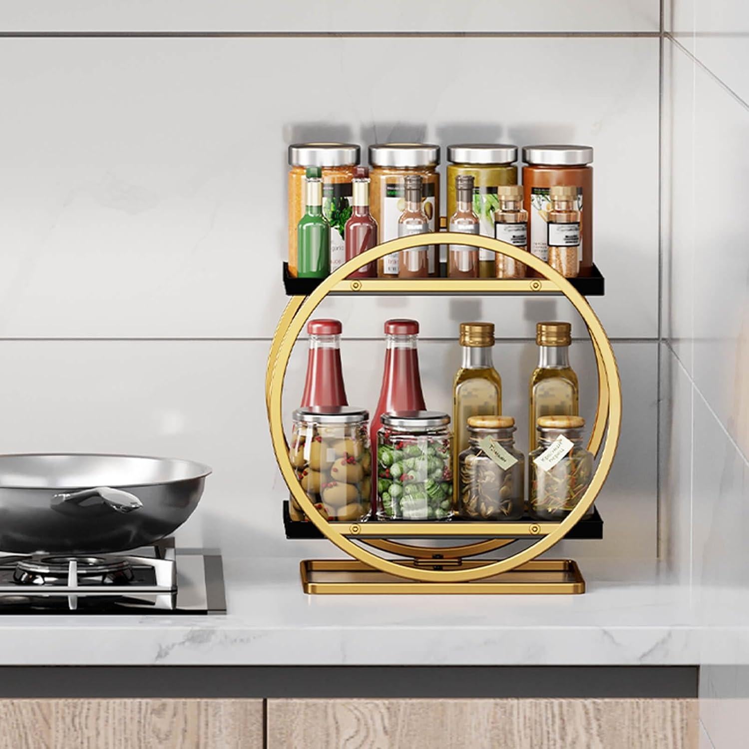 Organizador de Maquillaje YIWANFW Negro y Dorado 2 Niveles