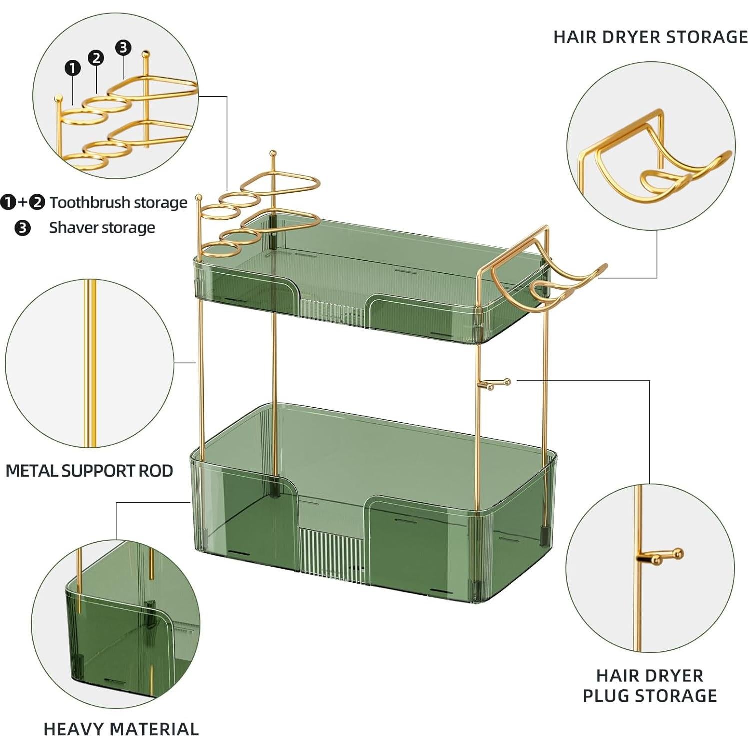 Organizador de Encimera de Baño Shuang Qing 2 Niveles Verde
