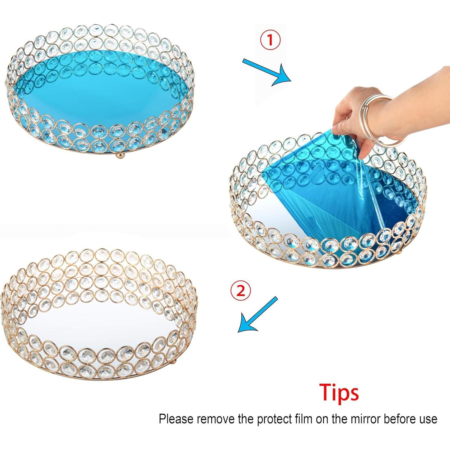 Bandeja de Cristal Dorada Feyarl 25 cm para Maquillaje y Joyería