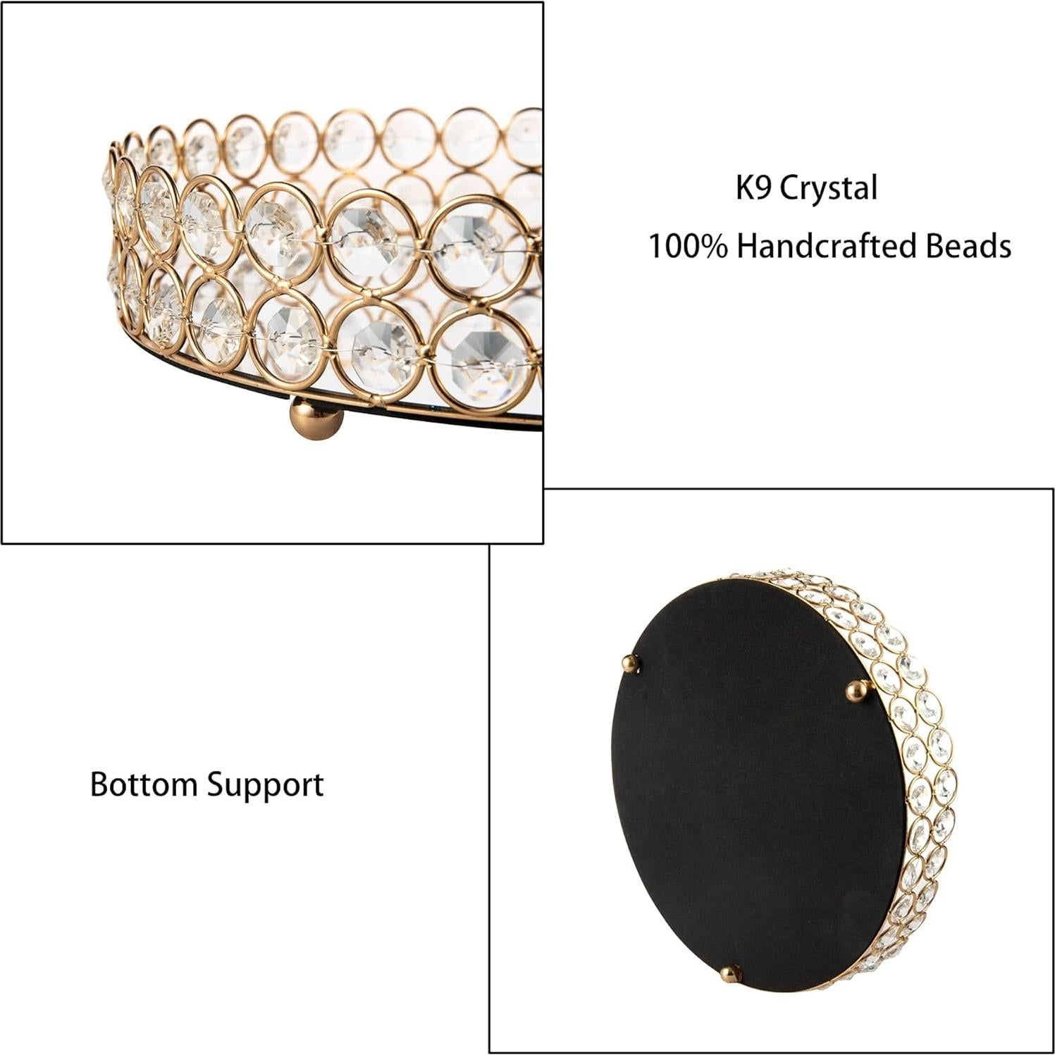 Bandeja de Cristal Dorada Feyarl 25 cm para Maquillaje y Joyería