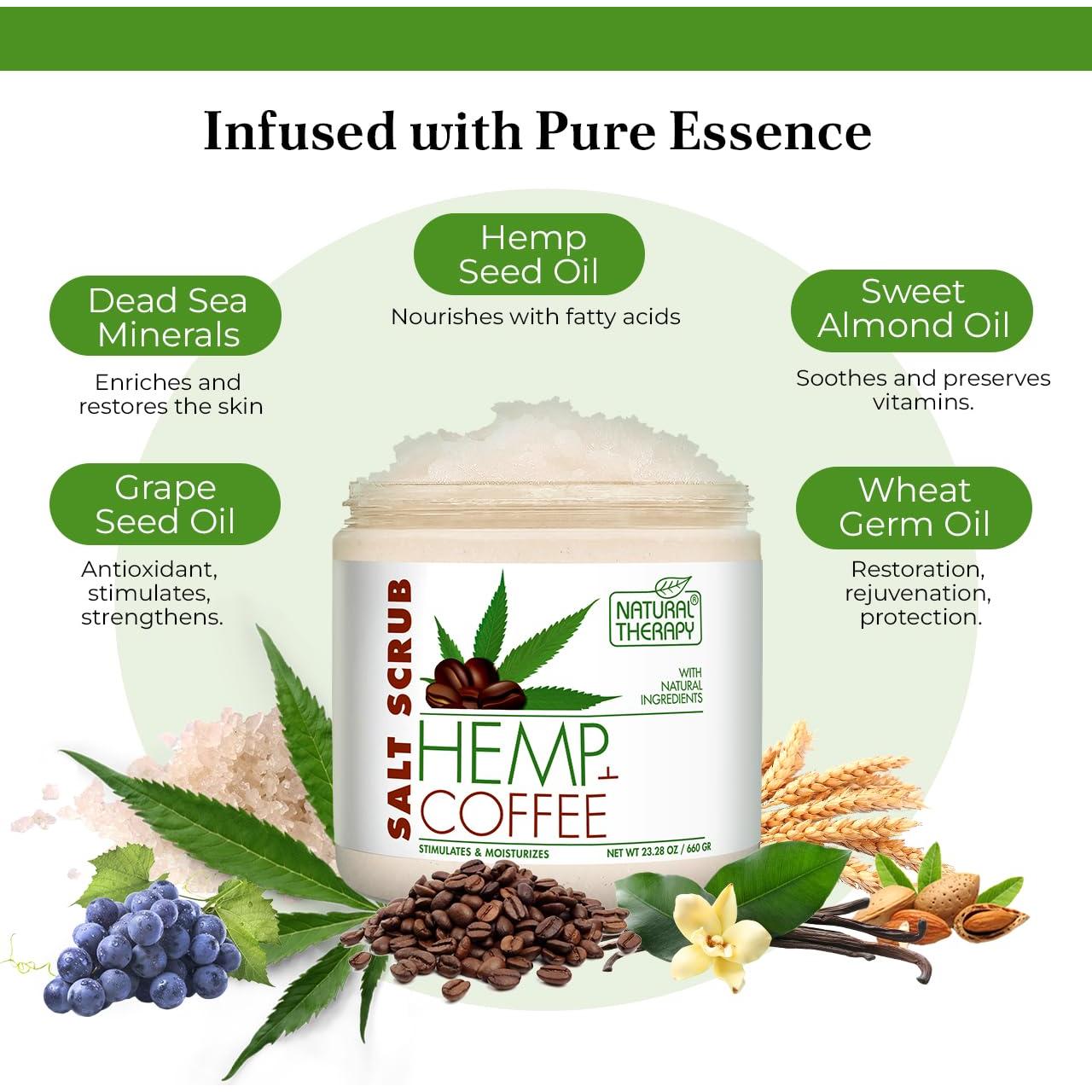 Exfoliante Corporal de Sal de Cánamo y Café 660g - Salud y Belleza Cristalina