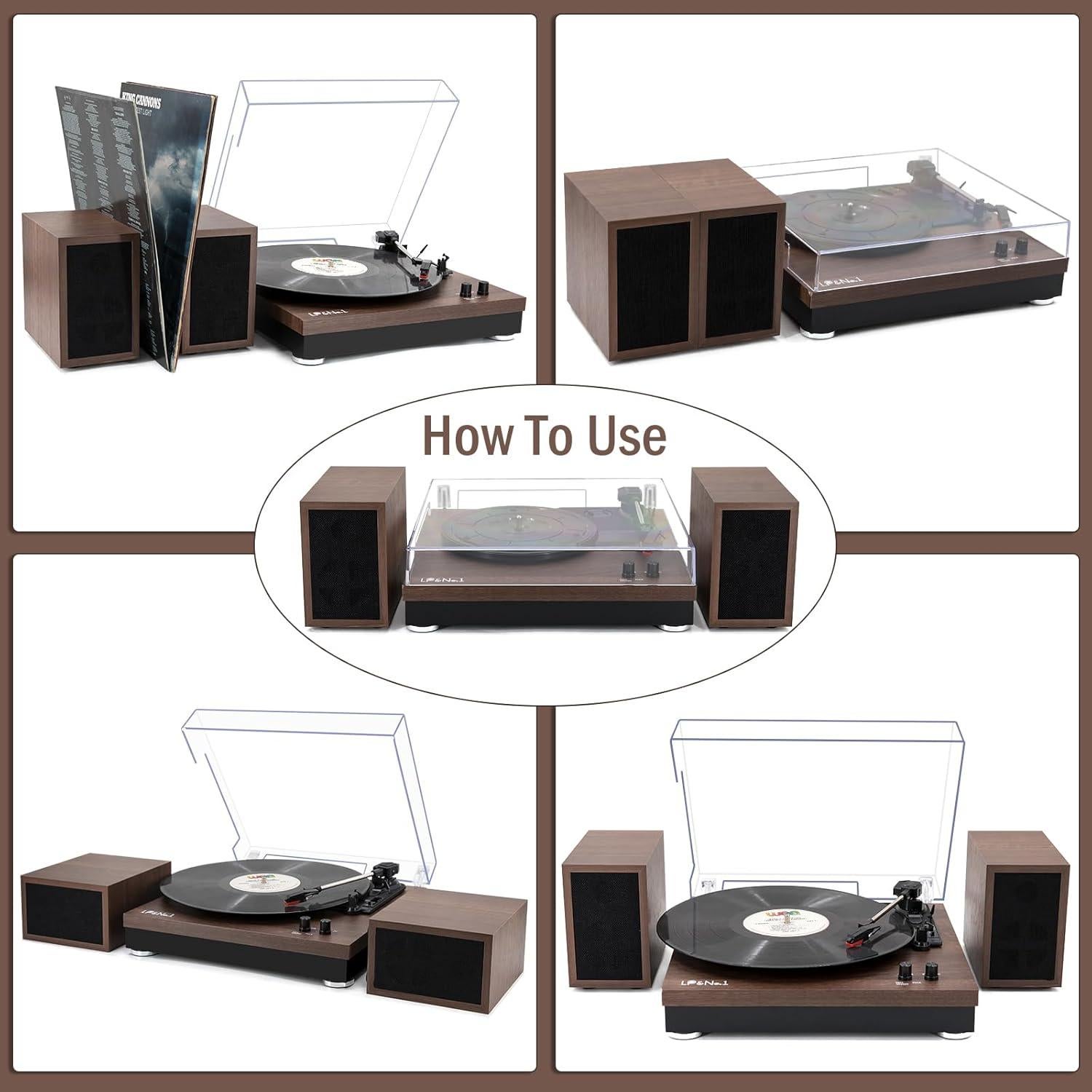 Tocadiscos LP&No.1 Vintage con Altavoces Estéreo 3 Velocidades