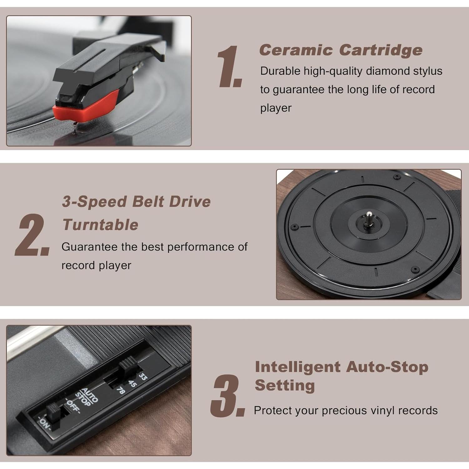 Tocadiscos LP&No.1 Vintage con Altavoces Estéreo 3 Velocidades