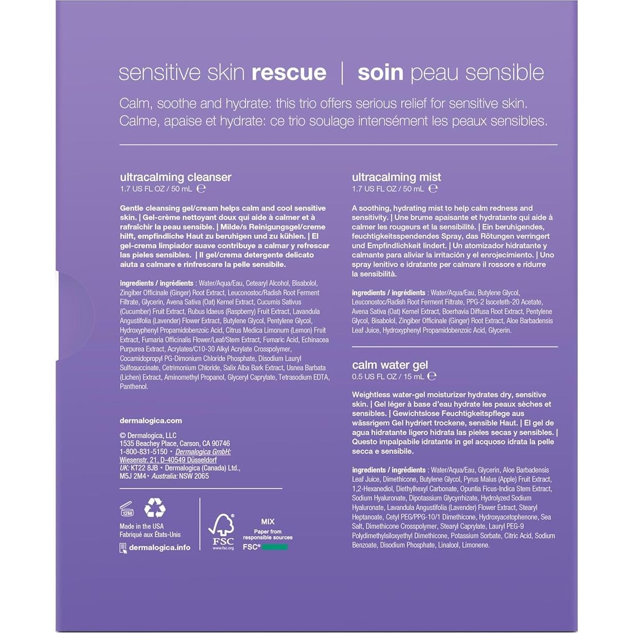 Kit de Rescate Dermalogica para Piel Sensible - Limpiador, Tónico y Hidratante