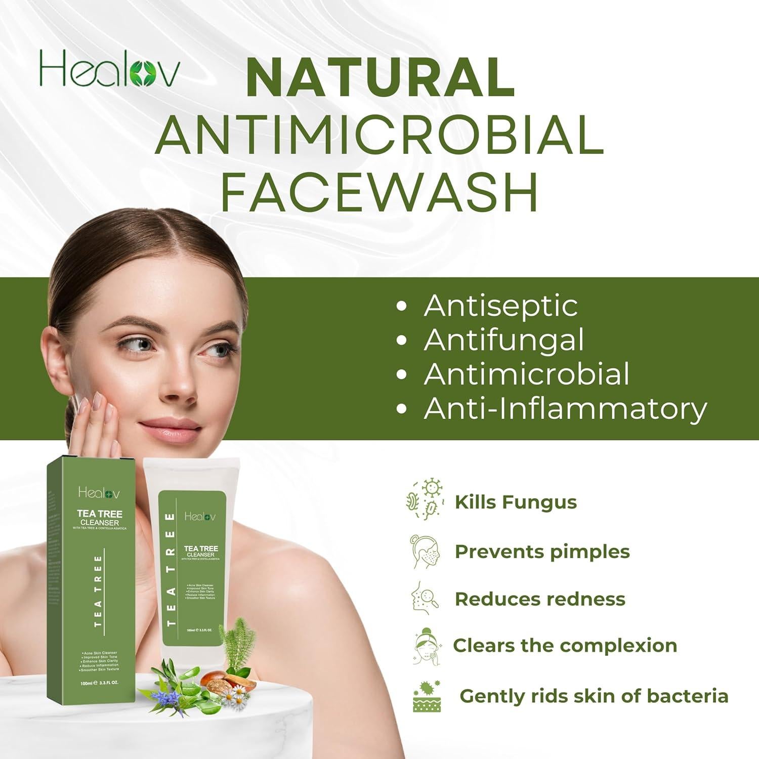 Limpiador Facial Natural Healov - Jabón de Árbol de Té 140g