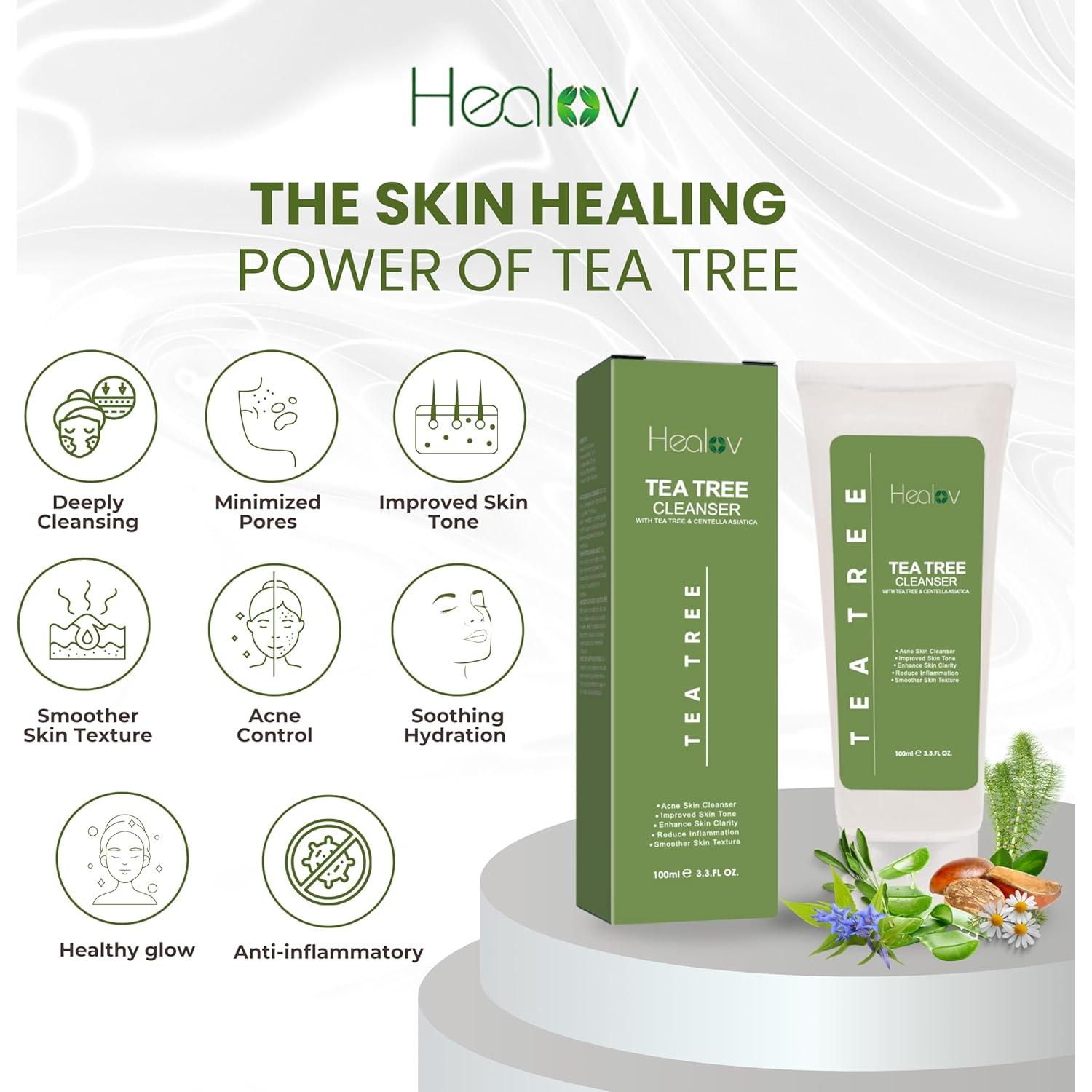 Limpiador Facial Natural Healov - Jabón de Árbol de Té 140g