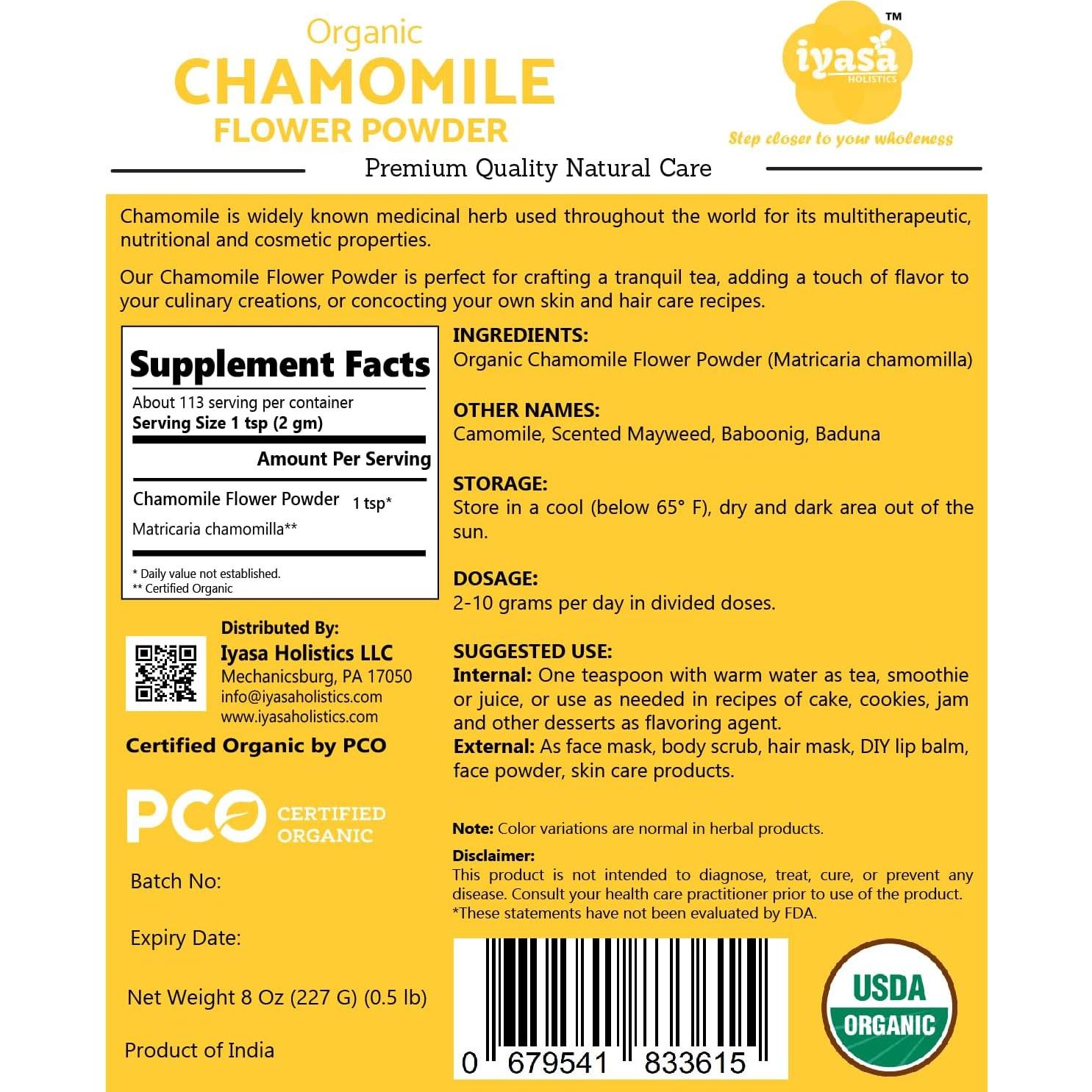 Polvo de Manzanilla Orgánica Iyasa 226 g - Grado Alimenticio