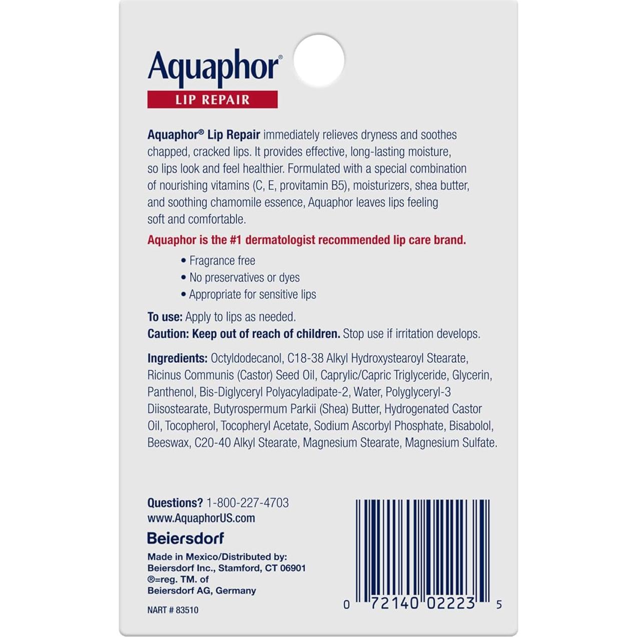 Ungüento Reparador de Labios Aquaphor, 2 Tubos de 9.9 g