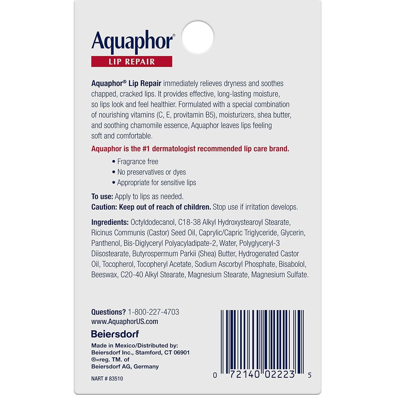 Ungüento Reparador de Labios Aquaphor, 2 Tubos de 9.9 g