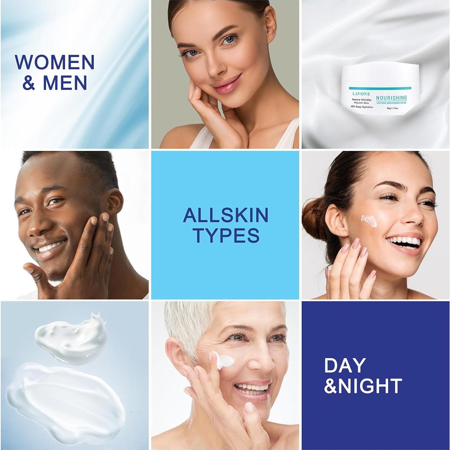 Crema Hidratante Facial LAVONE 52.5 ml con Cafeína y Ácido Hialurónico