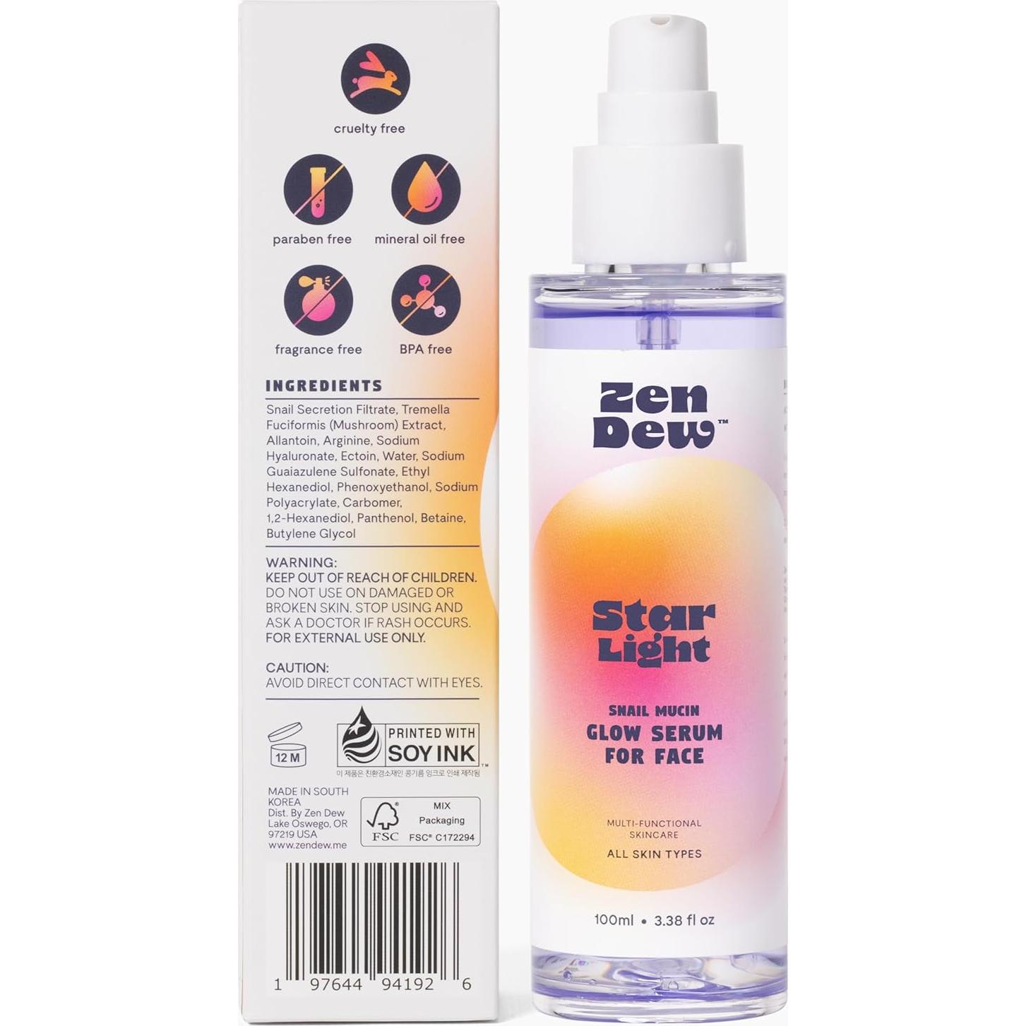Suero Facial Zen Dew Mucina de Caracol 100 ml - Hidratante y Calmante