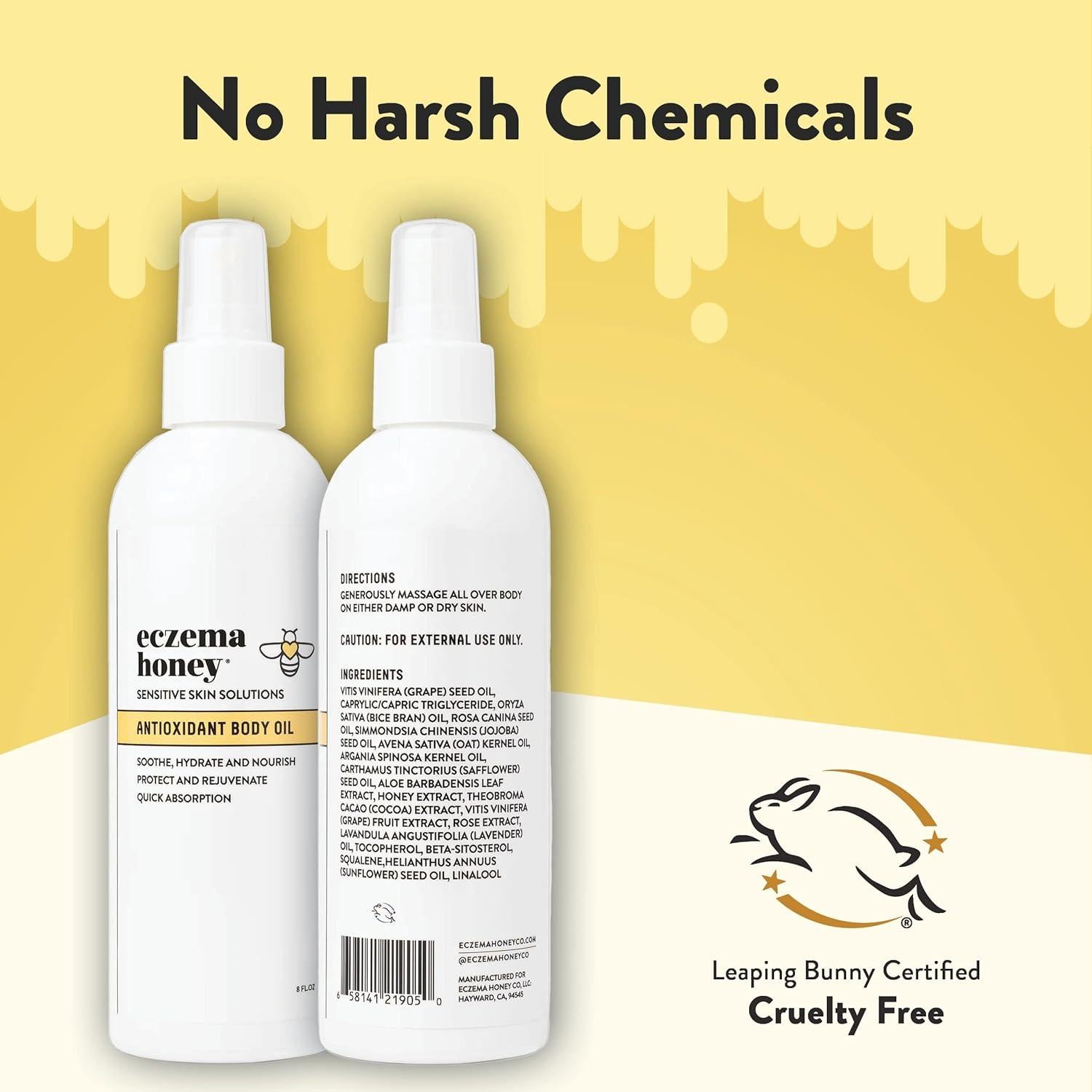 Aceite Corporal Antioxidante ECZEMA HONEY 236.6 ml - Hidratante Sin Fragancia para Piel Seca