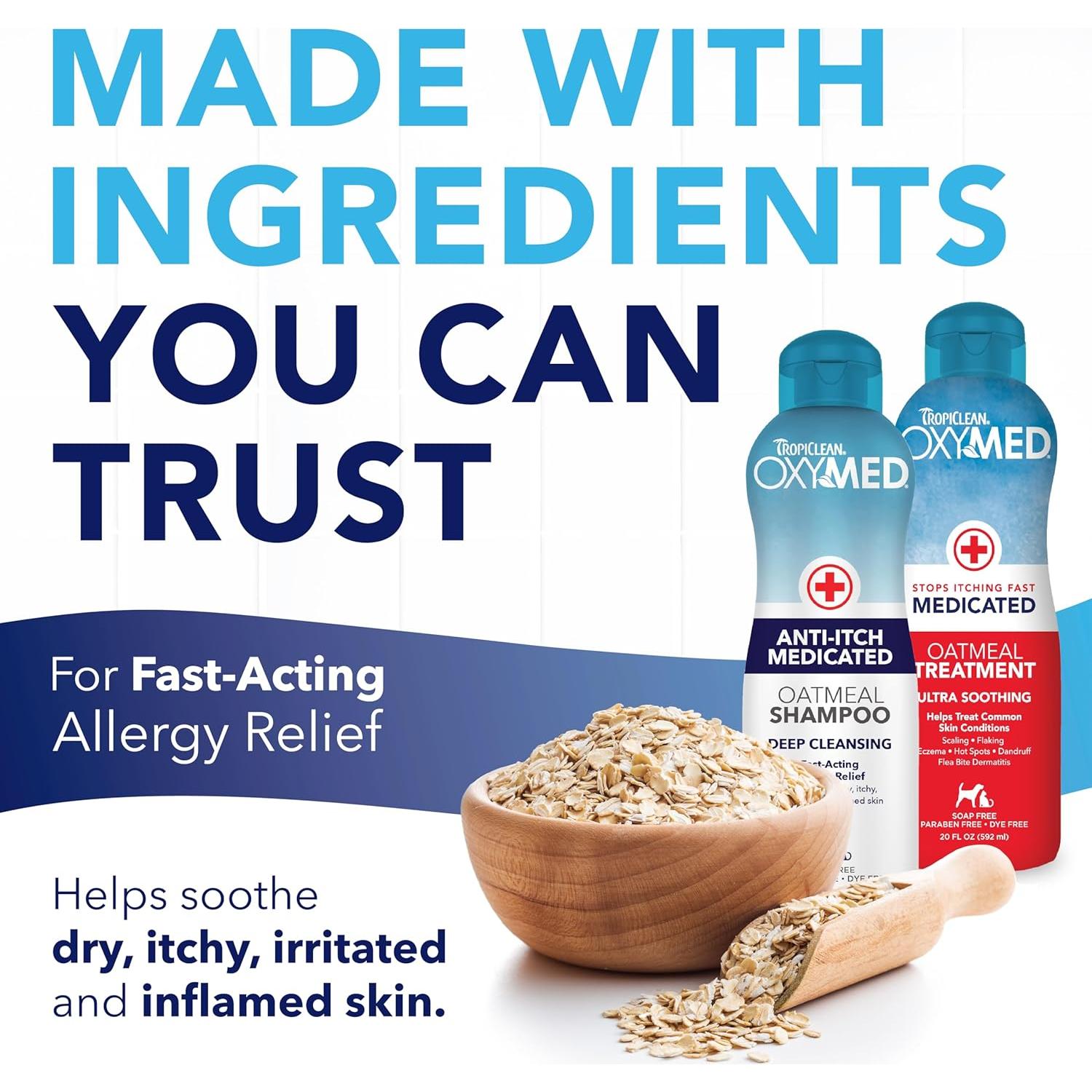 TropiClean OxyMed Champú y Acondicionador 2 en 1 para Gatos y Perros