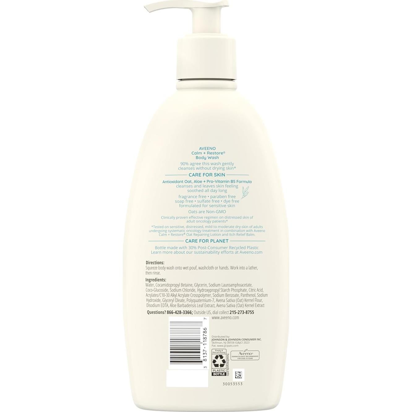Aveeno Jabón Corporal Diario 532 ml Sin Fragancia para Piel Sensible